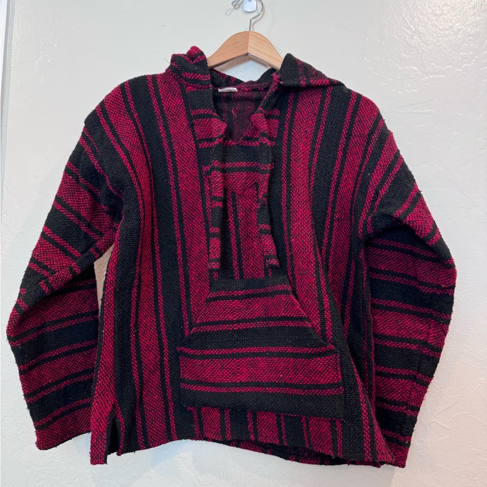 Authentic Mexican Pancho red and black size S